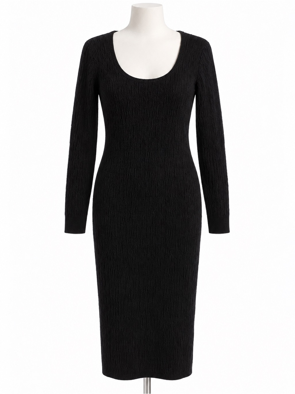 Universal Thread Black Long-Sleeve Scoop Neck Midi Dress